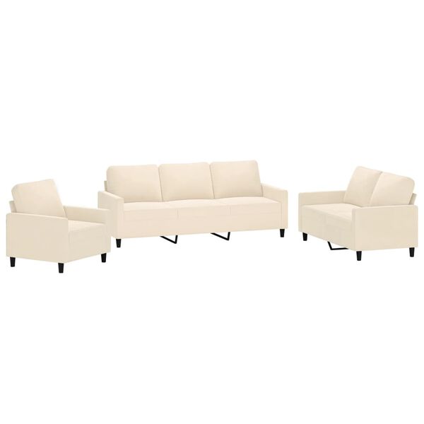 vidaXL Ensemble de canap&eacute;s 3 pcs avec coussins Cr&egrave;me Velours
