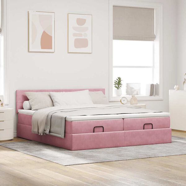 vidaXL Cadre de lit ottoman avec matelas rose 160x200 cm velours