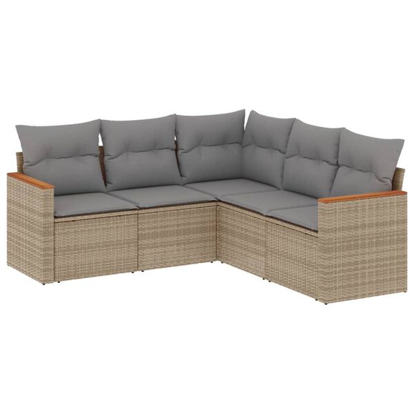 vidaXL Salon de jardin avec coussins 5pcs m&eacute;lange beige r&eacute;sine tress&eacute;e