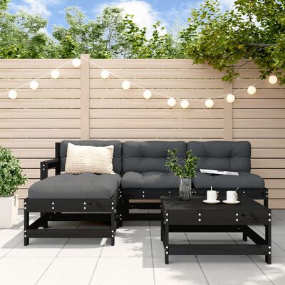 vidaXL Salon de jardin 5 pcs noir bois massif de pin