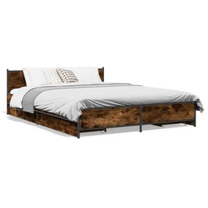 vidaXL Cadre de lit avec tiroirs sans matelas ch&ecirc;ne fum&eacute; 135x190 cm