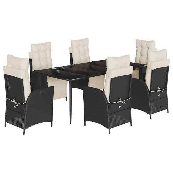 vidaXL Ensemble &agrave; manger de jardin coussins 7pcs Noir R&eacute;sine tress&eacute;e