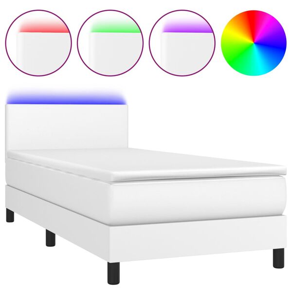 vidaXL Sommier &agrave; lattes de lit avec matelas et LED Blanc 90x200cm