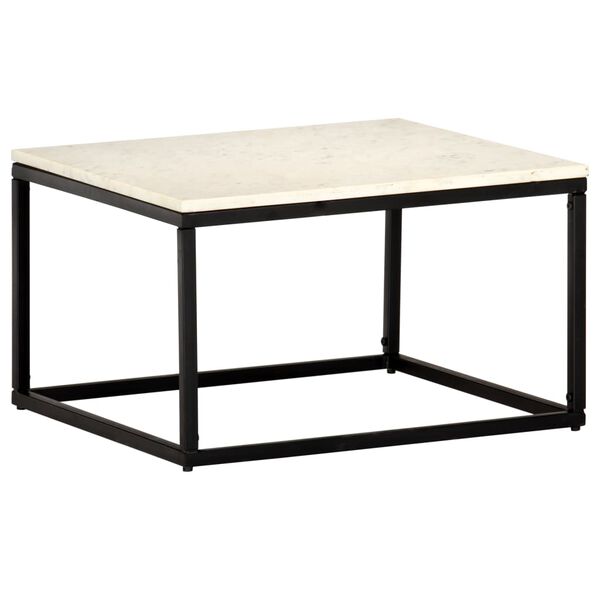 vidaXL Table basse Blanc 60x60x35 cm Pierre v&eacute;ritable texture marbre