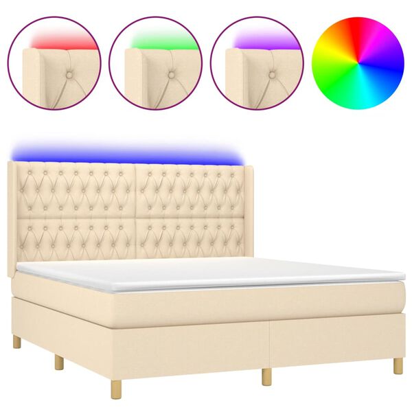 vidaXL Sommier &agrave; lattes de lit matelas et LED Cr&egrave;me 180x200 cm Tissu