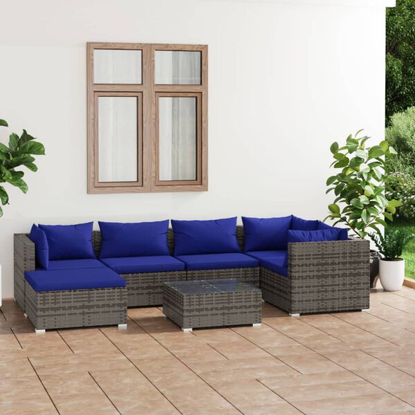 vidaXL Salon de jardin 7 pcs avec coussins r&eacute;sine tress&eacute;e gris