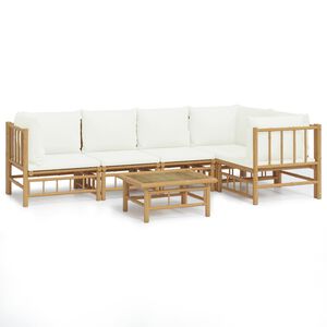 vidaXL Salon de jardin 6 pcs avec coussins blanc cr&egrave;me bambou