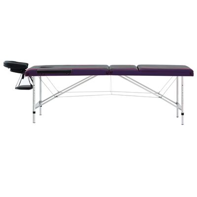 vidaXL Table de massage pliable 3 zones Aluminium Noir et violet