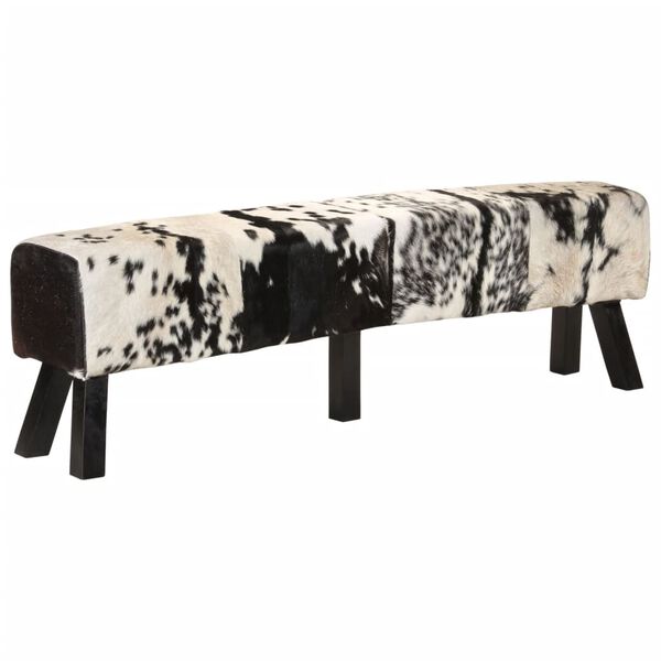 vidaXL Banc noir et blanc 160x28x50 cm cuir de ch&egrave;vre v&eacute;ritable