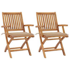 vidaXL Chaises de jardin lot de 2 et coussins beige Bois teck massif