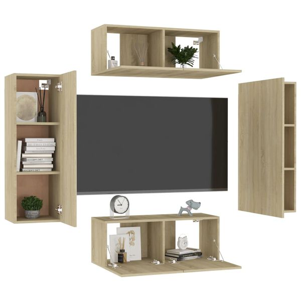 vidaXL Ensemble de meubles TV 4 pcs Ch&ecirc;ne sonoma Bois d'ing&eacute;nierie