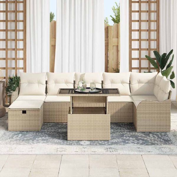 vidaXL Ensemble de canap&eacute; de jardin 8 pcs Beige Poly rotin