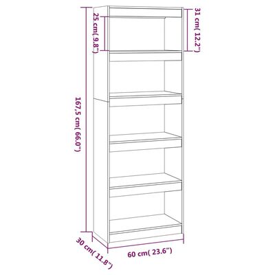 vidaXL Bibliothèque/Séparateur de pièce 60x30x167,5 cm pin massif