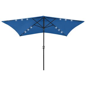 vidaXL Parasol de jardin avec LED et m&acirc;t en acier bleu azur&eacute; 2x3 m