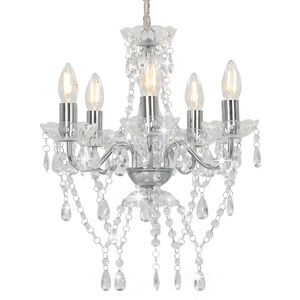 vidaXL Lustre avec perles de cristal Argent&eacute; Rond 5 x E14