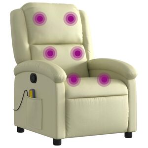vidaXL Fauteuil de massage inclinable cr&egrave;me cuir v&eacute;ritable