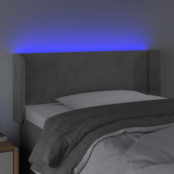 vidaXL T&ecirc;te de lit &agrave; LED Gris clair 103x16x78/88 cm Velours