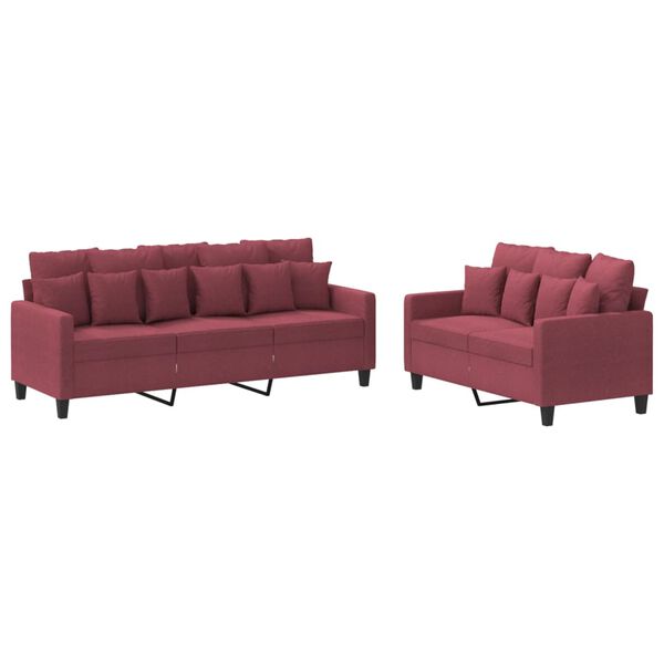 vidaXL Ensemble de canap&eacute;s 2 pcs avec coussins Rouge bordeaux Tissu