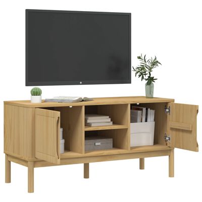 vidaXL Meuble TV FLORO cire marron 114x43x55 cm bois massif de pin