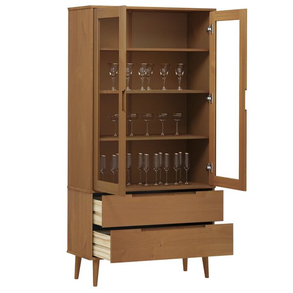 vidaXL Armoire &agrave; vitrine MOLDE Marron 90x35x175 cm Bois de pin massif