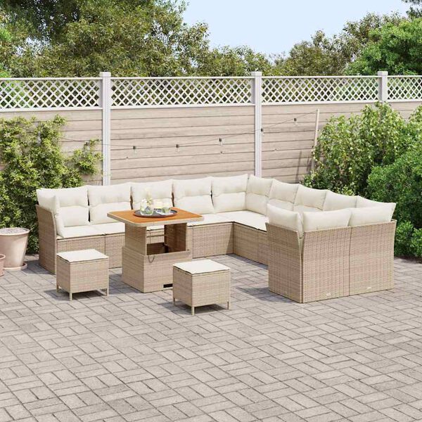 vidaXL Ensemble de canap&eacute; de jardin 13 pcs Beige et cr&egrave;me polyrotin