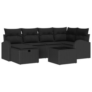 vidaXL Ensemble de canap&eacute; de jardin avec coussin 7 pcs Noir Poly rotin