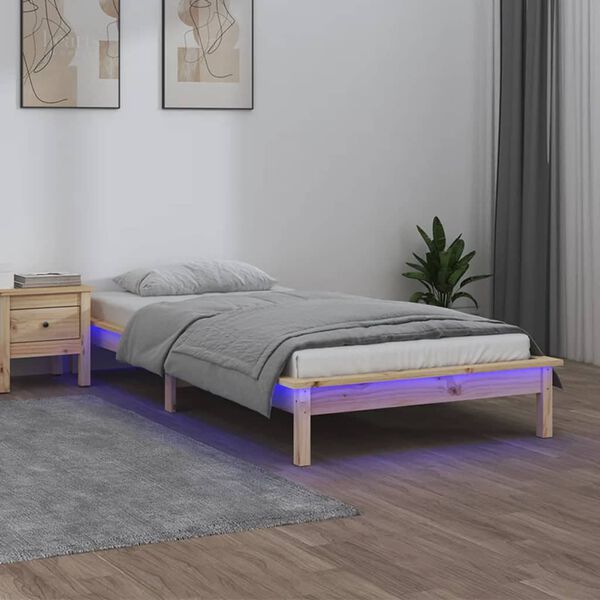 vidaXL Cadre de lit &agrave; LED sans matelas 100x200 cm bois massif
