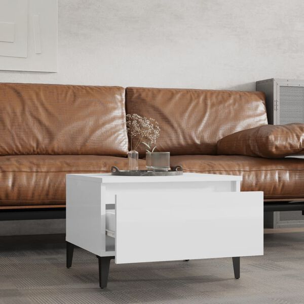 vidaXL Tables d'appoint 2pcs Blanc brillant 50x46x35cm Bois ing&eacute;nierie