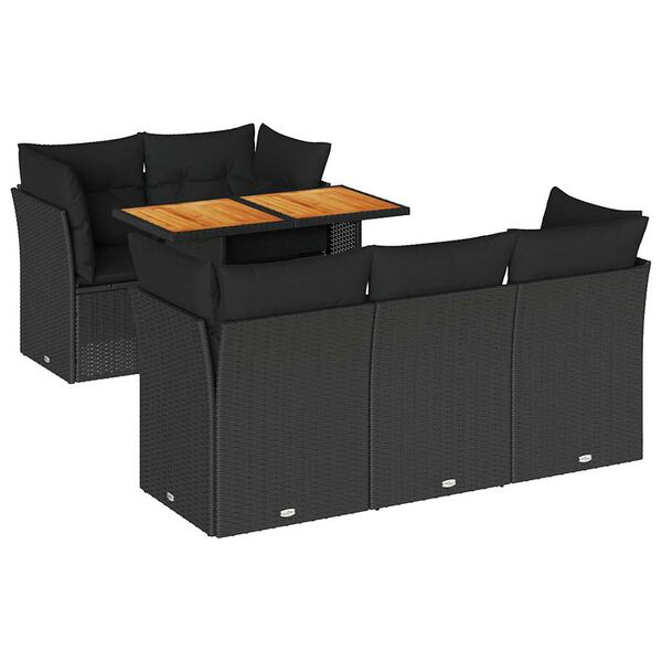 vidaXL Salon de jardin 6 pcs avec coussins noir r&eacute;sine tress&eacute;e