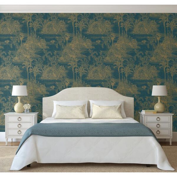 DUTCH WALLCOVERINGS Papier peint Tropical Bleu fonc&eacute; et dor&eacute;