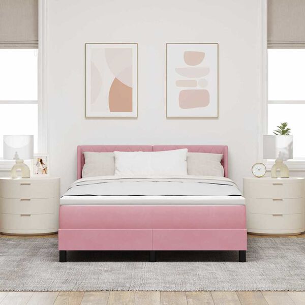 vidaXL Lit &agrave; ressorts avec matelas Rose 200 x 140 cm Velours