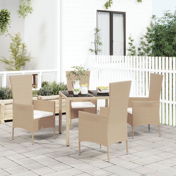 vidaXL Ensemble &agrave; manger de jardin avec coussins 5pcs Beige poly rotin