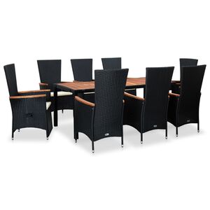 vidaXL Ensemble &agrave; manger d'ext&eacute;rieur 9pcs coussins r&eacute;sine tress&eacute;e noir