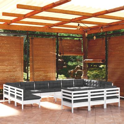 vidaXL Salon de jardin 14 pcs avec coussins blanc bois de pin