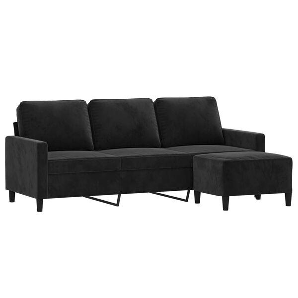 vidaXL Canap&eacute; &agrave; 3 places avec repose-pieds Noir 180 cm Velours
