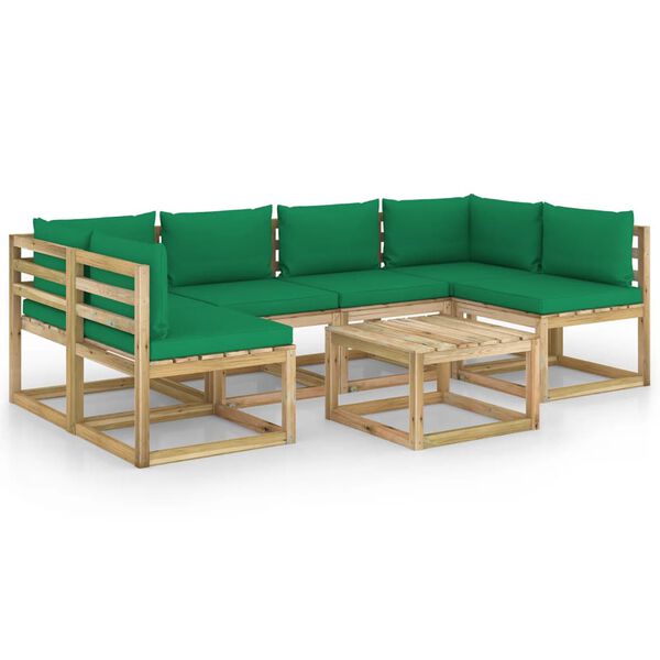 vidaXL Salon de jardin 7 pcs avec coussins bois de pin impr&eacute;gn&eacute;