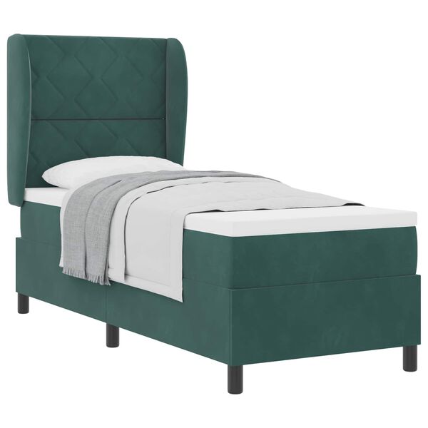 vidaXL Lit &agrave; ressorts avec matelas Vert fonc&eacute; 200 x 80 cm Polyester