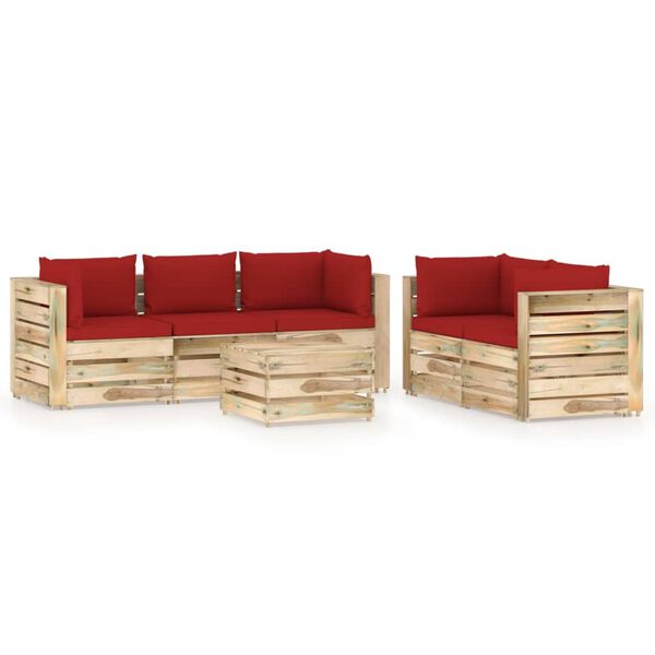 vidaXL Salon de jardin 6 pcs avec coussins Bois impr&eacute;gn&eacute; de vert