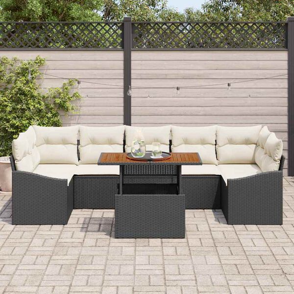 vidaXL Ensemble de canap&eacute; de jardin avec coussin 8 pcs Noir et Beige