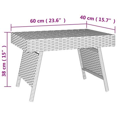 vidaXL Table d'appoint pliable noir 60x40x38 cm résine tressée