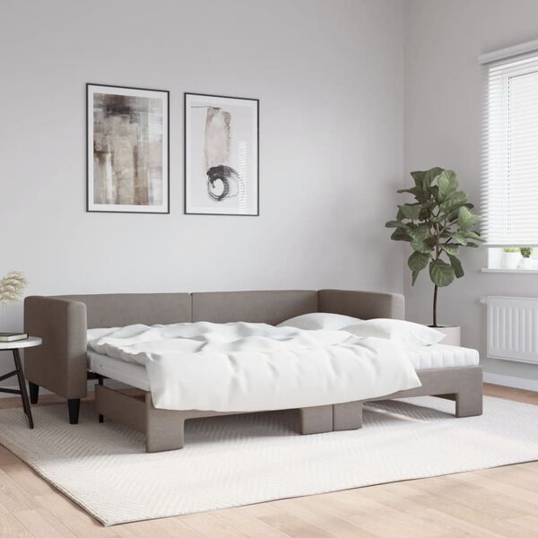 vidaXL Lit de jour avec gigogne et matelas taupe 80x200 cm tissu