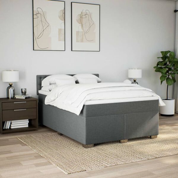vidaXL Sommier &agrave; lattes de lit avec matelas Gris fonc&eacute; 160x200cm Tissu