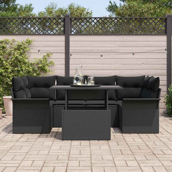 vidaXL Ensemble de canap&eacute; de jardin avec coussin 7 pcs Noir Poly rotin
