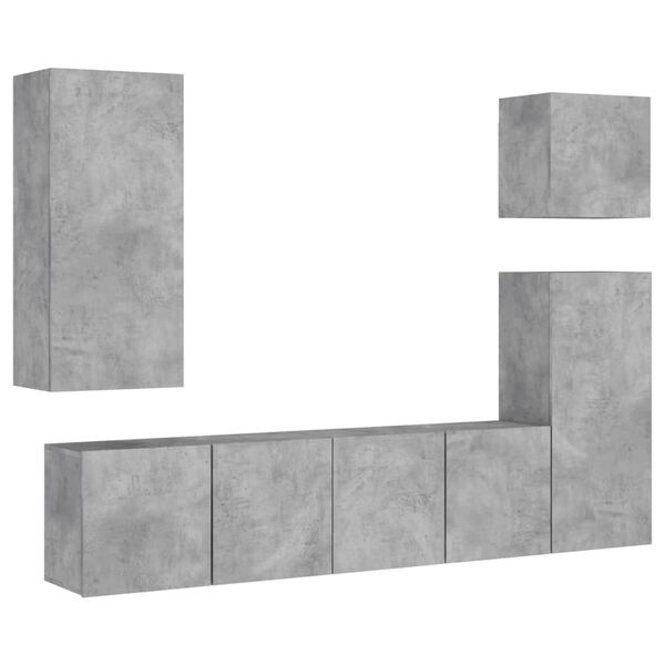 vidaXL Unit&eacute;s murales TV 5 pcs gris b&eacute;ton bois d'ing&eacute;nierie