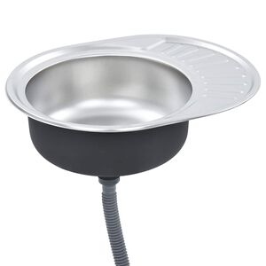 vidaXL &Eacute;vier de cuisine avec cr&eacute;pine et pi&egrave;ge Ovale Acier inoxydable