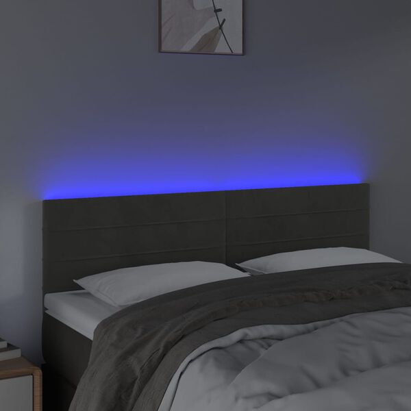 vidaXL T&ecirc;te de lit &agrave; LED Gris fonc&eacute; 144x5x78/88 cm Velours