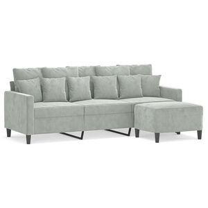 vidaXL Canap&eacute; &agrave; 3 places avec repose-pieds Gris clair 180 cm Velours