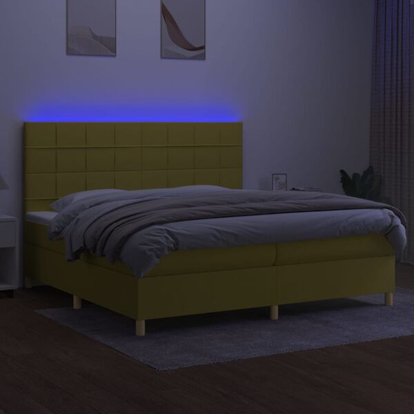 vidaXL Sommier &agrave; lattes de lit et matelas et LED Vert 200x200 cm Tissu