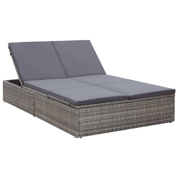 vidaXL Chaise longue double avec coussin R&eacute;sine tress&eacute;e Gris