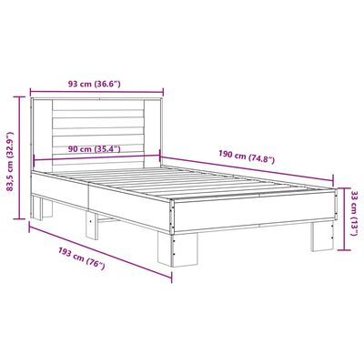 vidaXL Cadre de lit chêne sonoma 90x190 cm bois d'ingénierie et métal